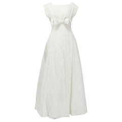 Robe de mariée ivoire à encolure boule avec nœud empire - S, 1950s