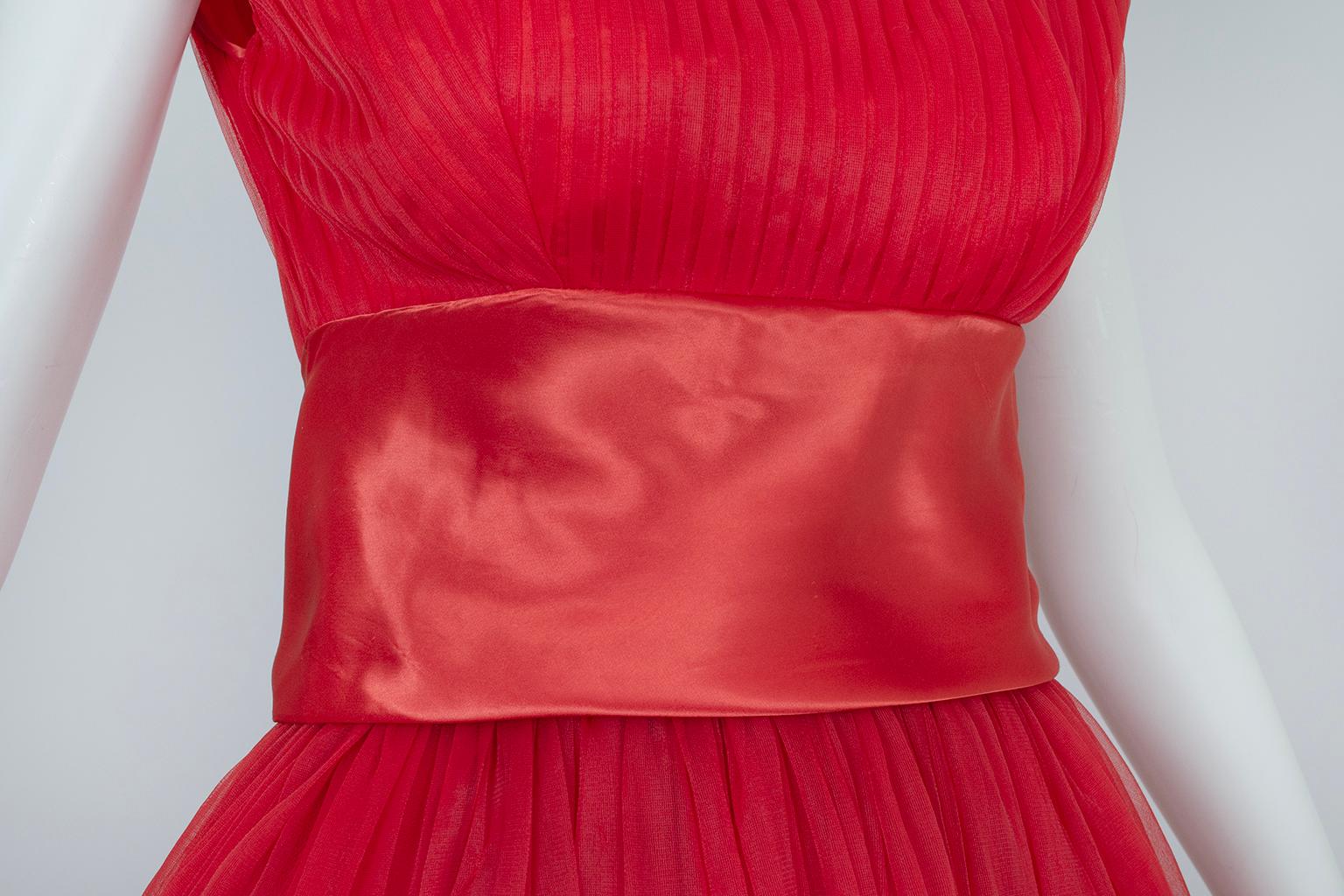 Emma Domb Red Bib Front Ballerina Party Dress with Satin Cummerbund – S, 1950s For Sale 6