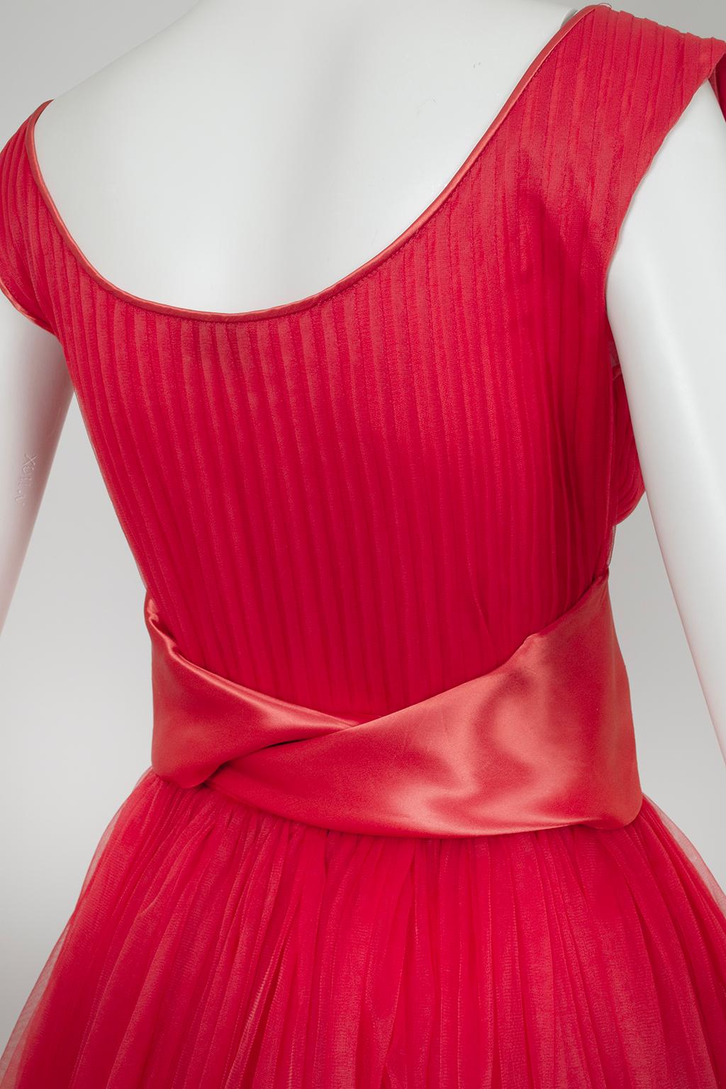 Emma Domb Red Bib Front Ballerina Party Dress with Satin Cummerbund – S, 1950s For Sale 5
