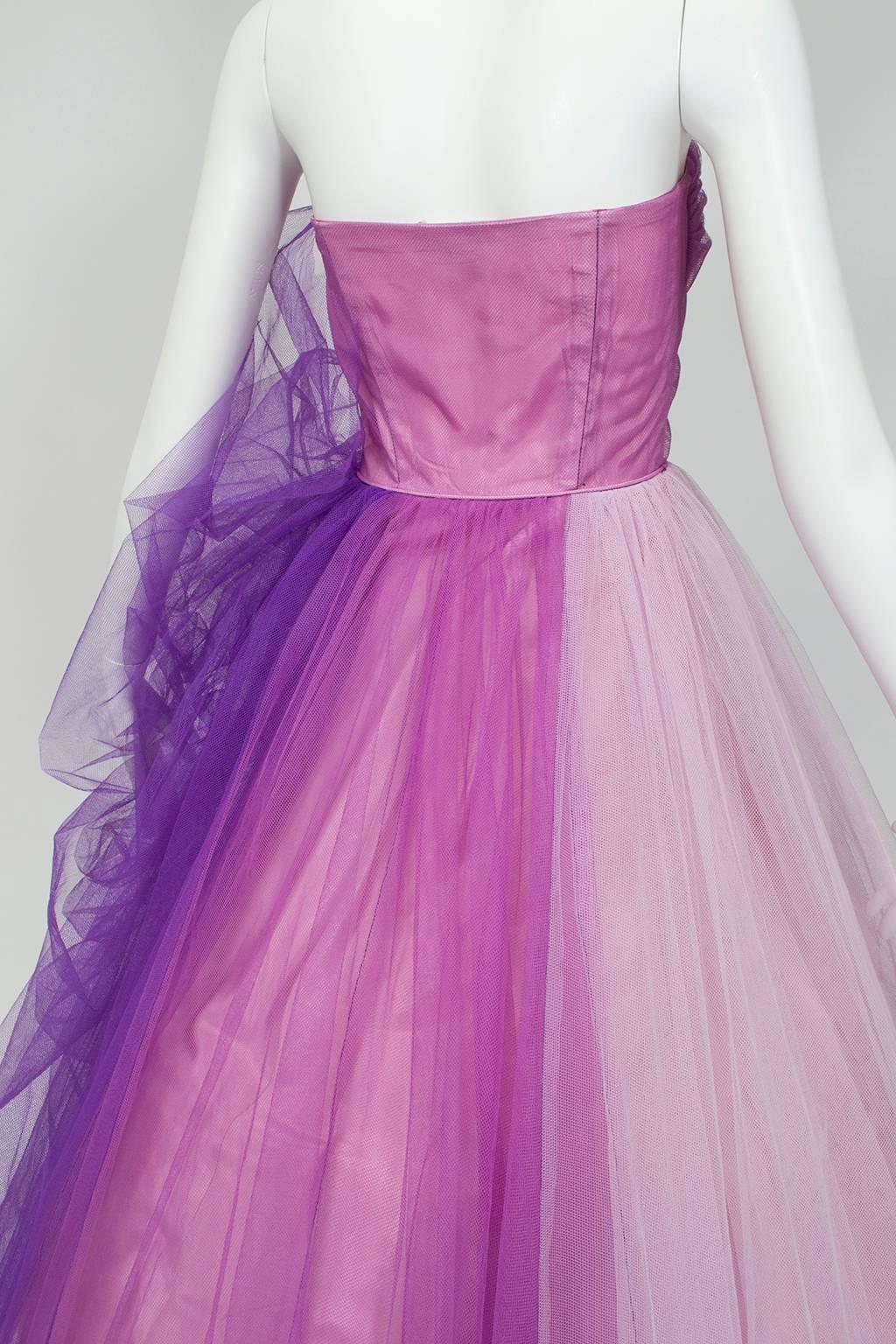 Emma Domb Violet Ombré Strapless Ball Gown, 1950s 1