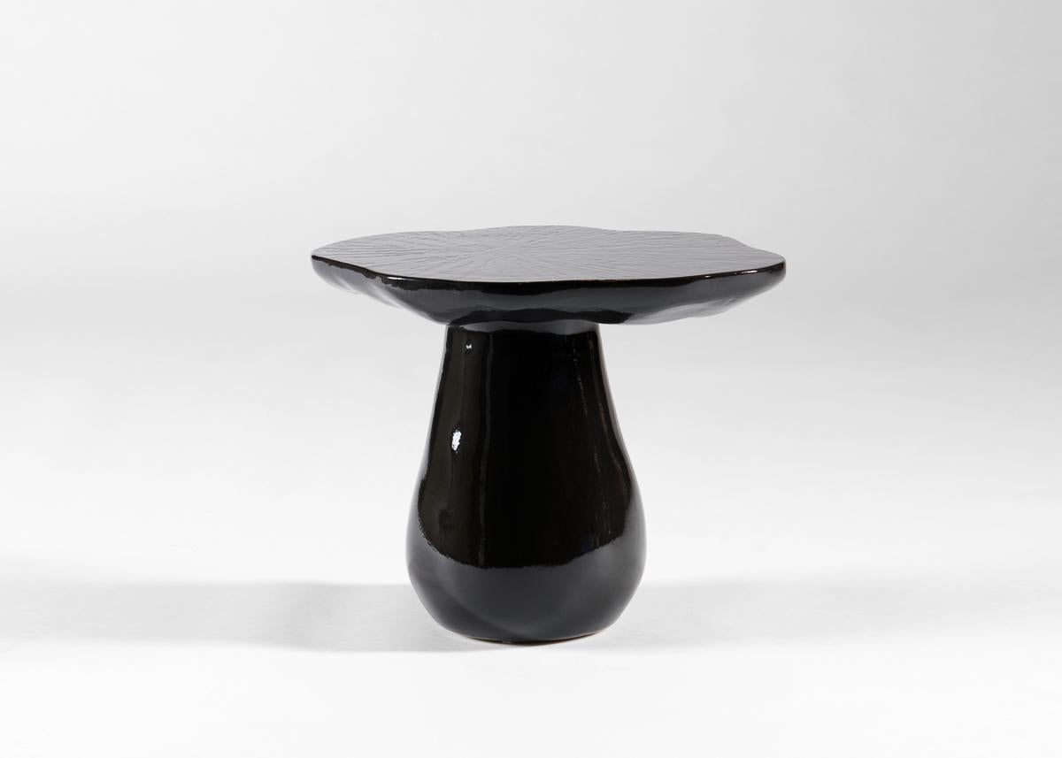 French Emma Donnersberg, Organika Black, Glazed Mushroom Side Table, France, 2022 For Sale