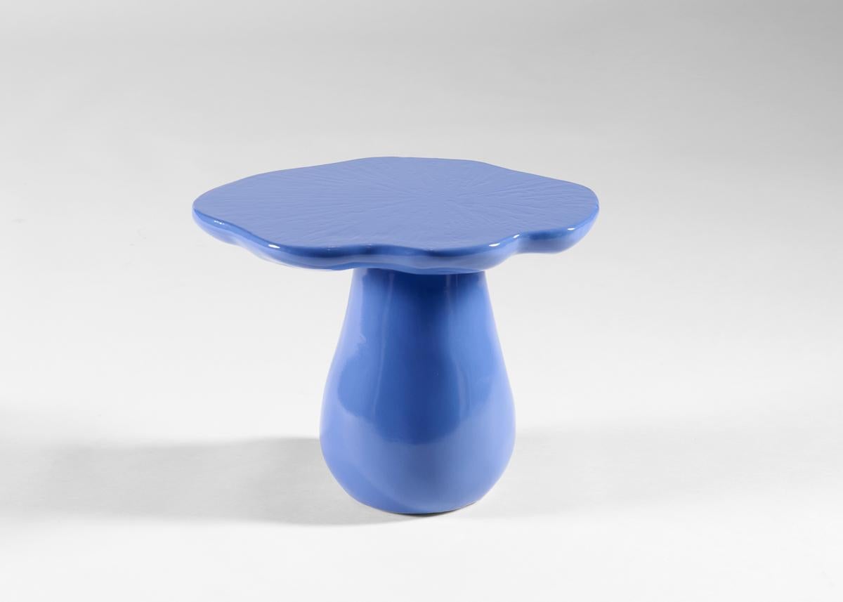 French Emma Donnersberg, Organika Bleu Chisol, Glazed Mushroom Side Table, France, 2022 For Sale