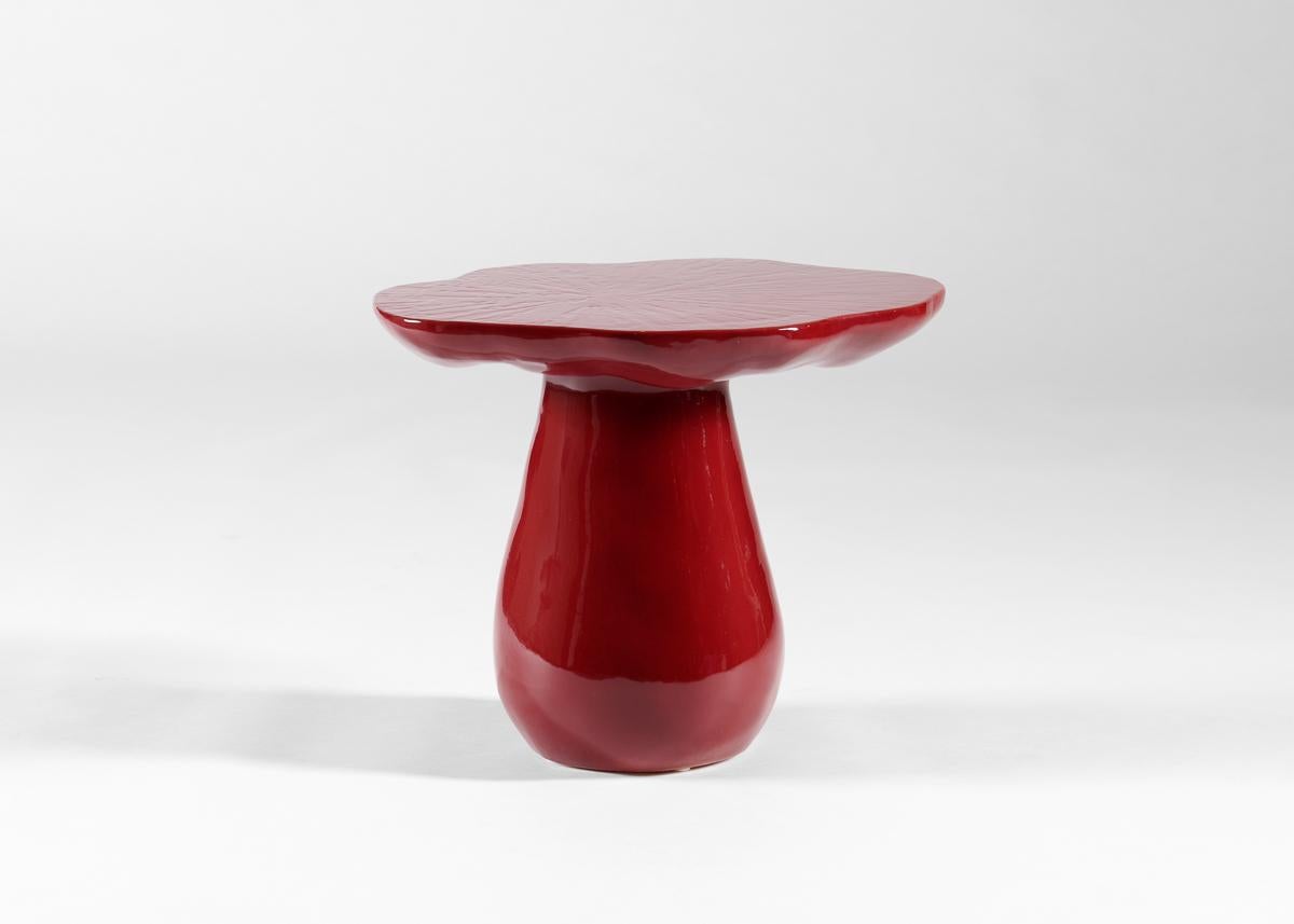 Contemporary Emma Donnersberg, Organika Crimson, Glazed Mushroom Side Table, France, 2022 For Sale