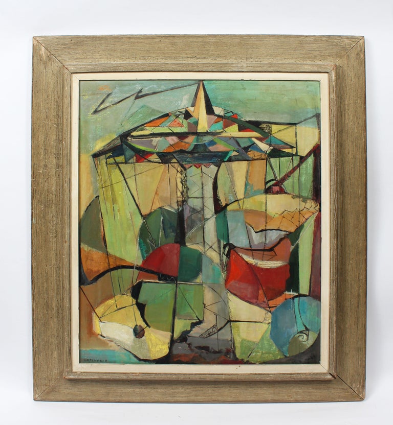 Antique American Modernist Abstract Cubist NYC Landscape Signed Oil Painting - Brown Landscape Painting by Emma Ehrenreich