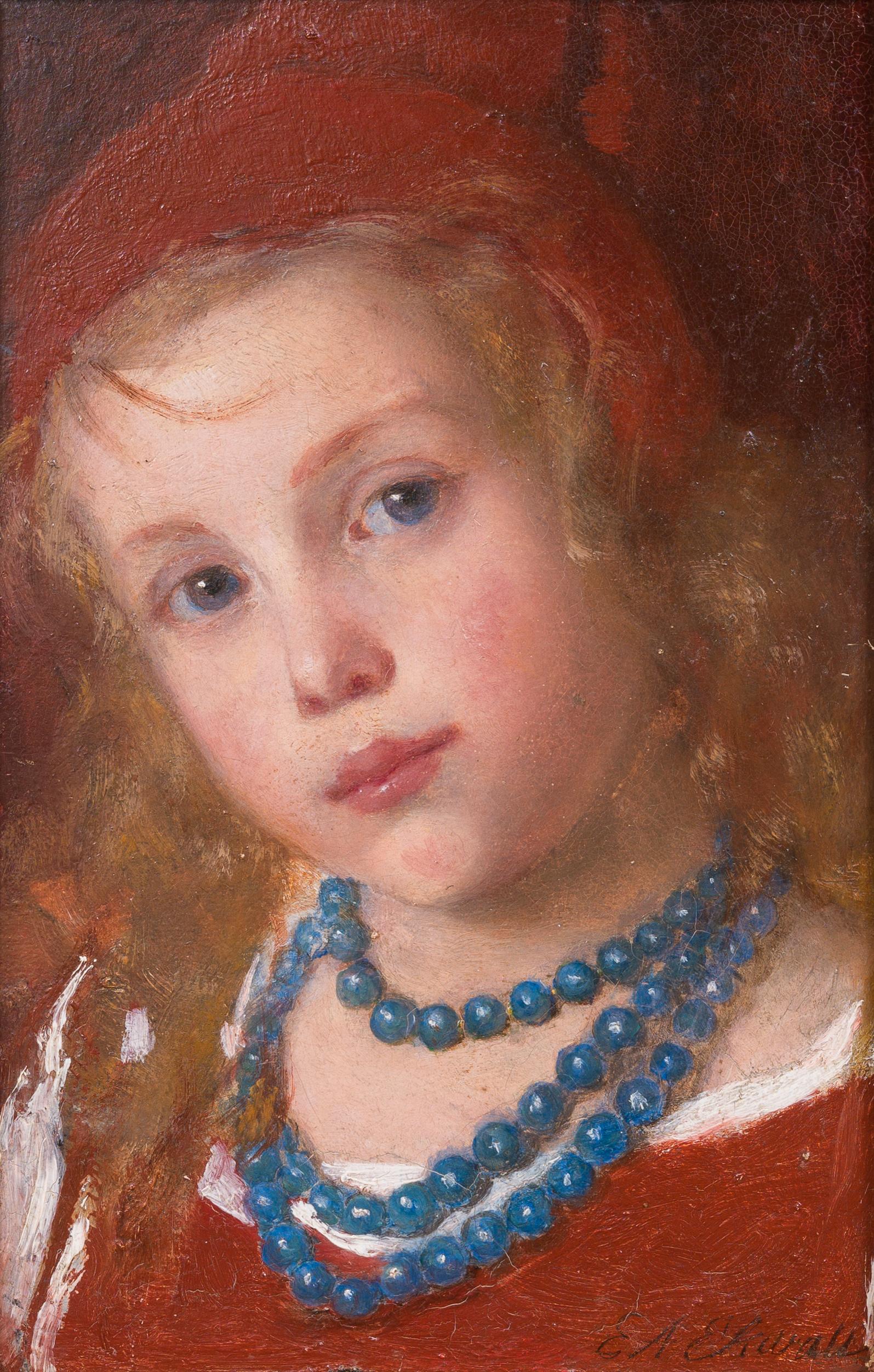 Portrait of a Girl With Blue Necklace by Swedish Artist Emma Ekwall 2