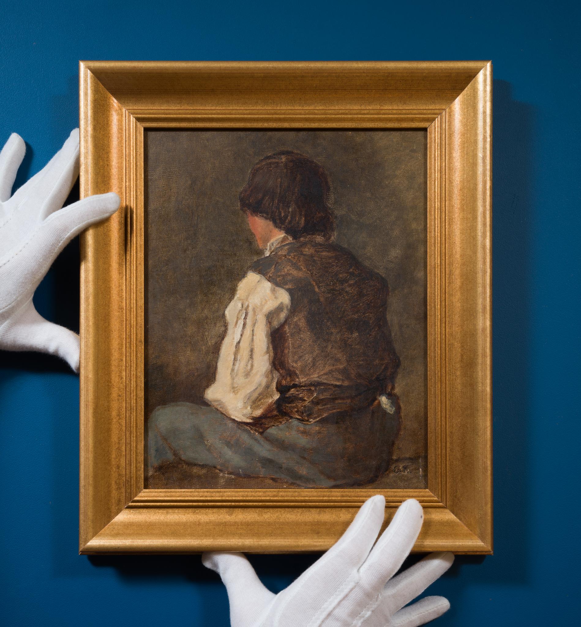 Porträt eines Jungen von hinten gesehen – Painting von Emma Ekwall