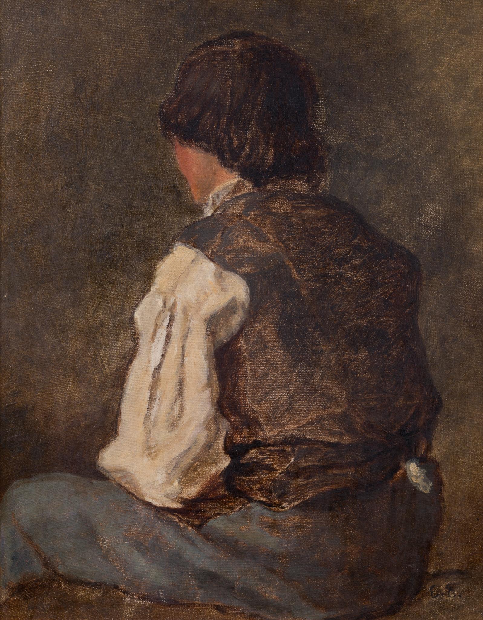 Porträt eines Jungen von hinten gesehen (Realismus), Painting, von Emma Ekwall