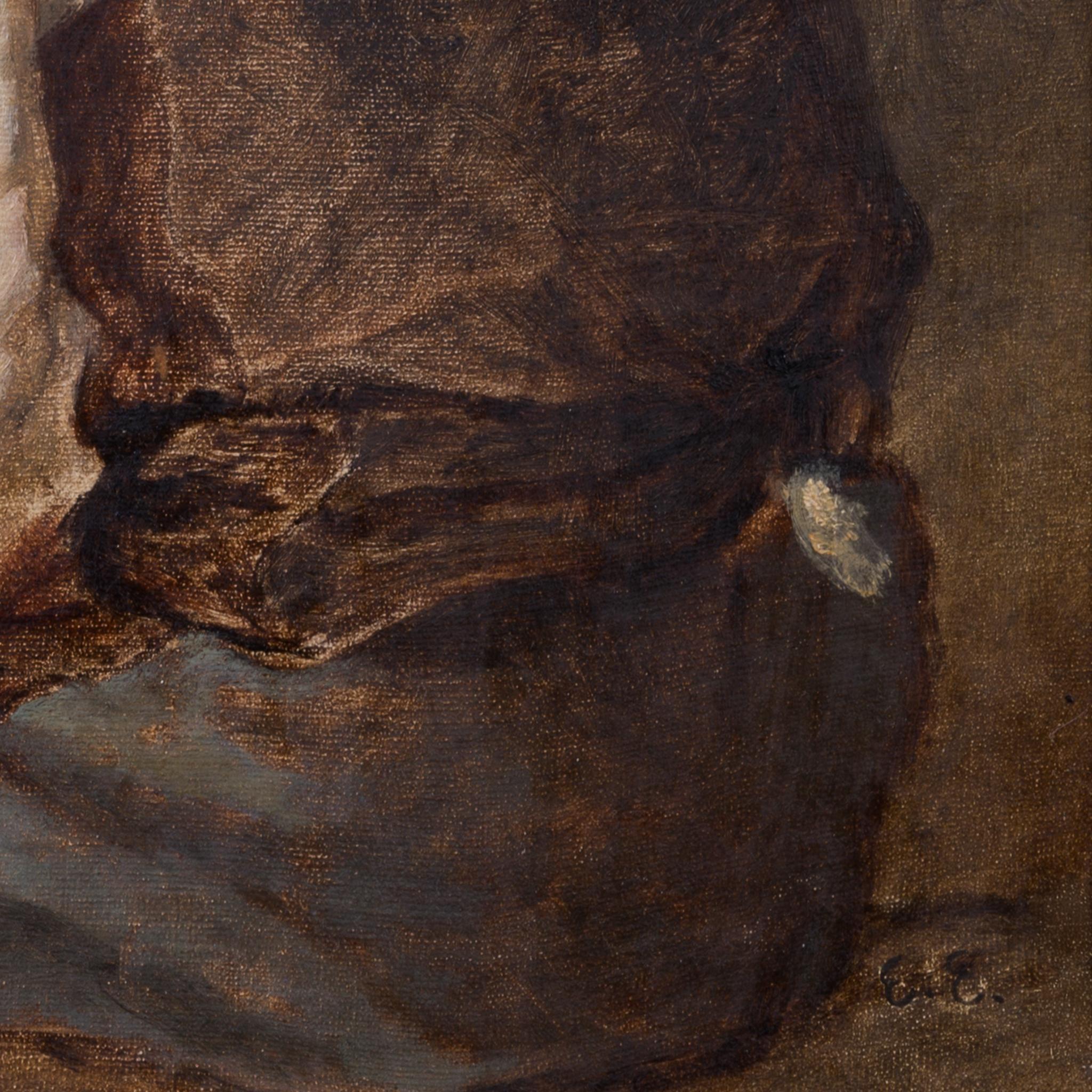 Porträt eines Jungen von hinten gesehen (Braun), Portrait Painting, von Emma Ekwall