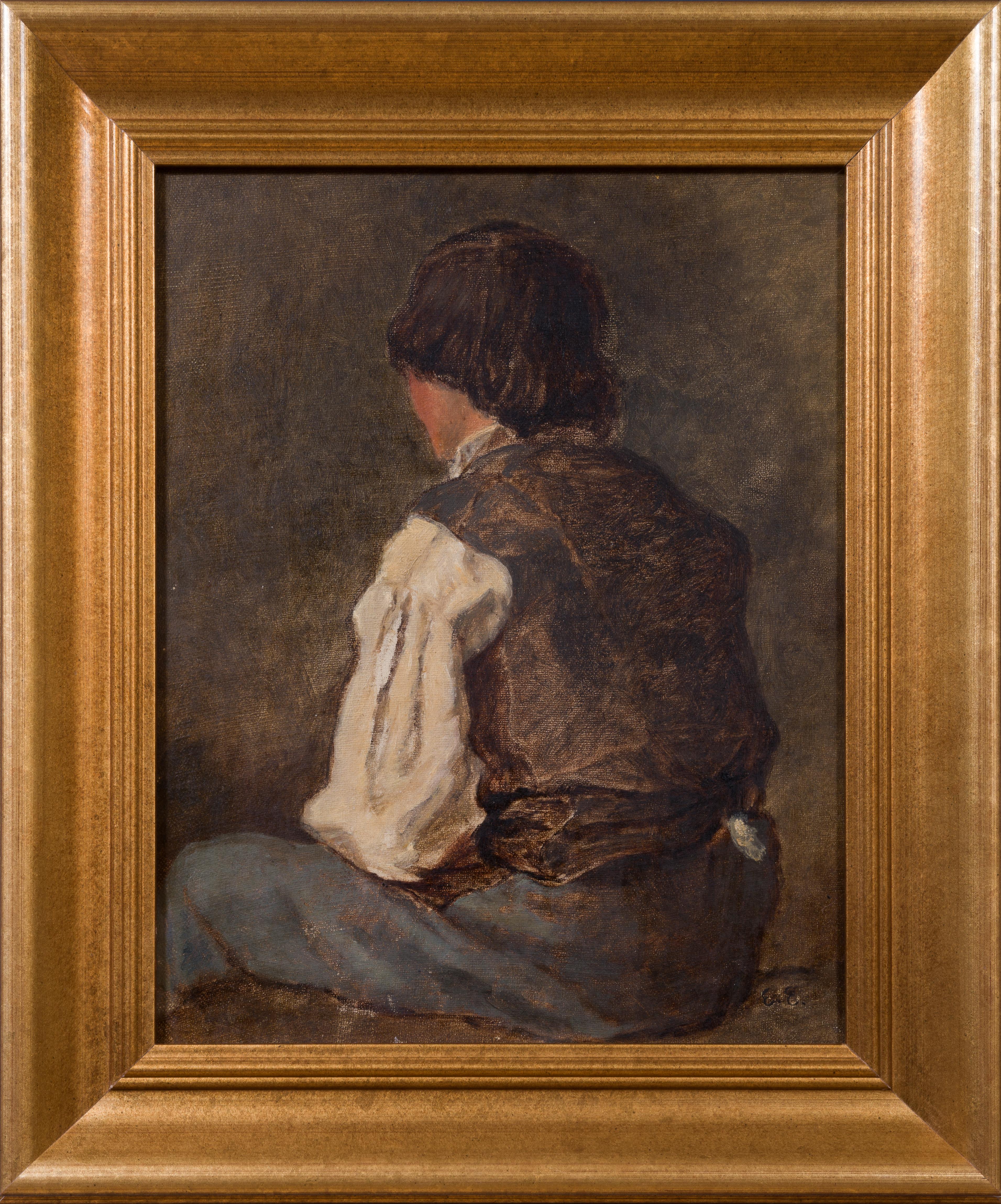 Emma Ekwall Portrait Painting – Porträt eines Jungen von hinten gesehen