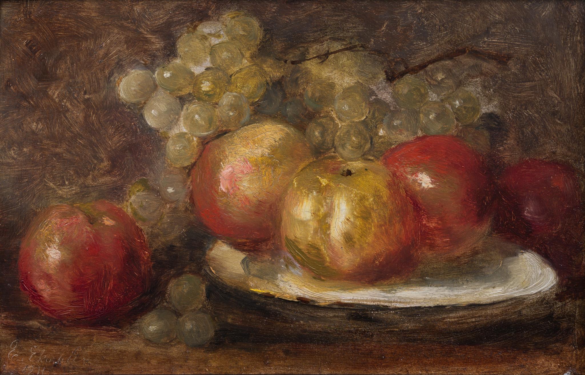 Naturaleza muerta con frutas, 1911, Pintura al óleo - Painting Posimpresionista de Emma Ekwall