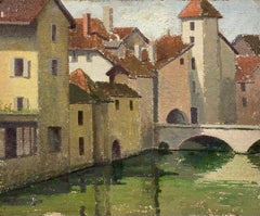 "Canals in Annecy, France" by Emma Fordyce MacRae (1887-1974) American Framed