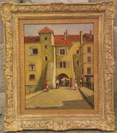 Emma Fordyce MacRae, "Schweiz", Europäische Dorfszene Ölgemälde