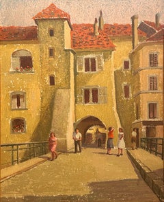 Emma Fordyce MacRae, "Schweiz", Europäische Dorfszene Ölgemälde