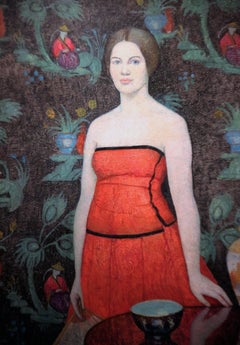 Lady in Red, Portrait of a Woman with Table and Vase, Philadelphia Ten, 1926