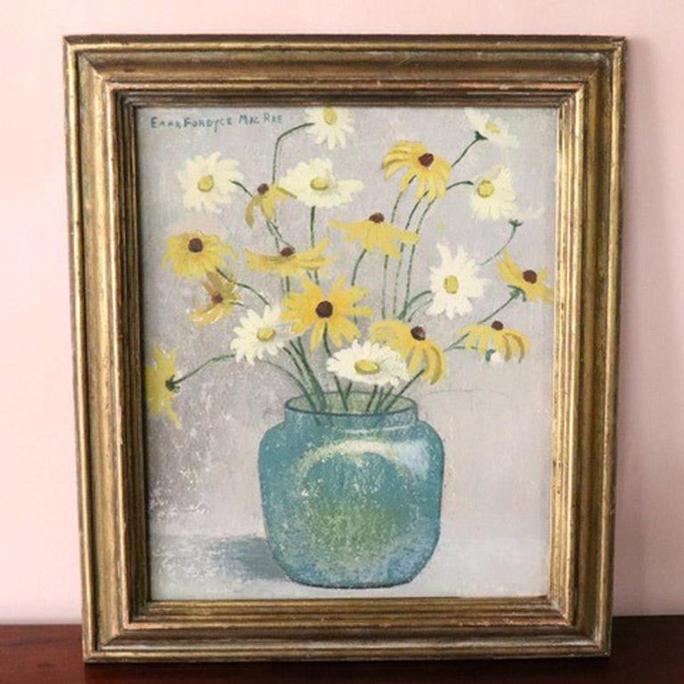 White & Yellow Daisies in Loetz Vase, 20th Century American Signed Oil  - Painting by Emma Fordyce MacRae