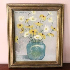 White & Yellow Daisies in Loetz Vase, 20th Century American Signed Oil