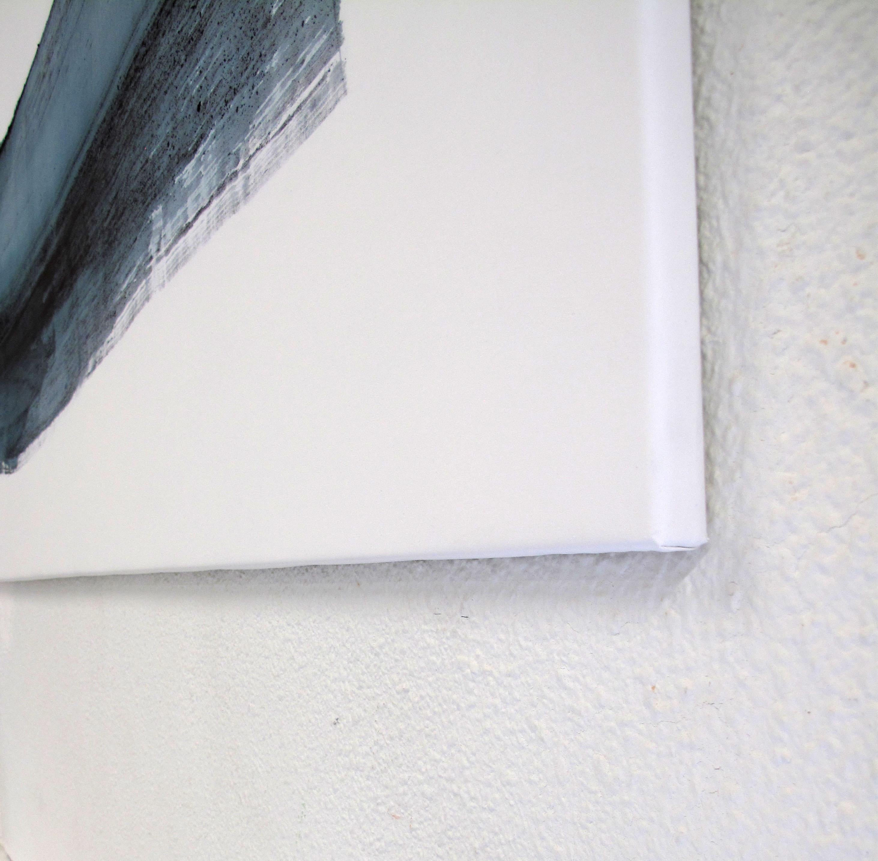 Abstraktes zeitgenössisches Gemälde in Säureblau auf Leinwand, leuchtende Farbtextur (Grau), Abstract Drawing, von Emma Godebska