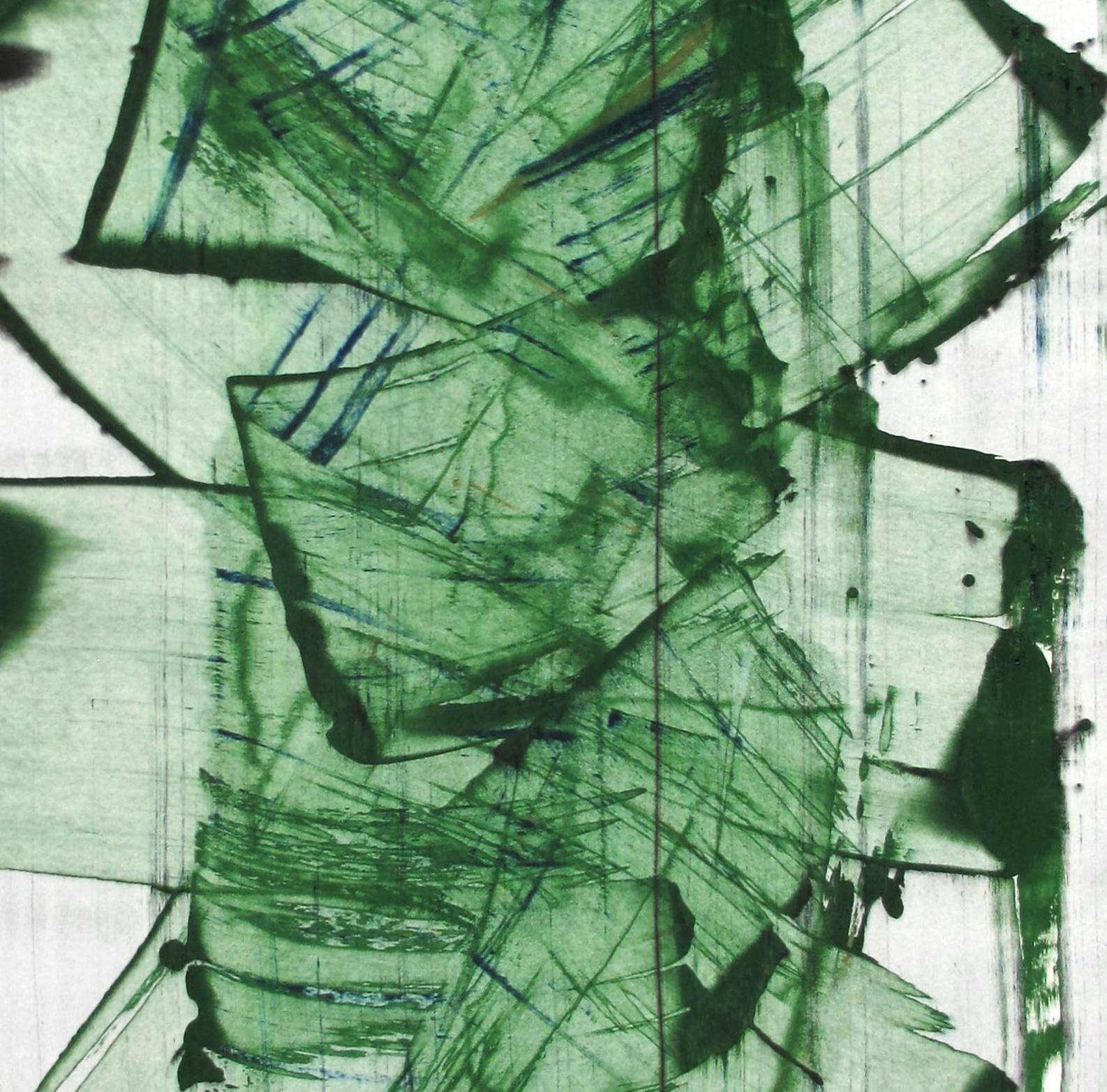 Mad green 10 (Abstract Painting) - Gray Abstract Drawing by Emma Godebska
