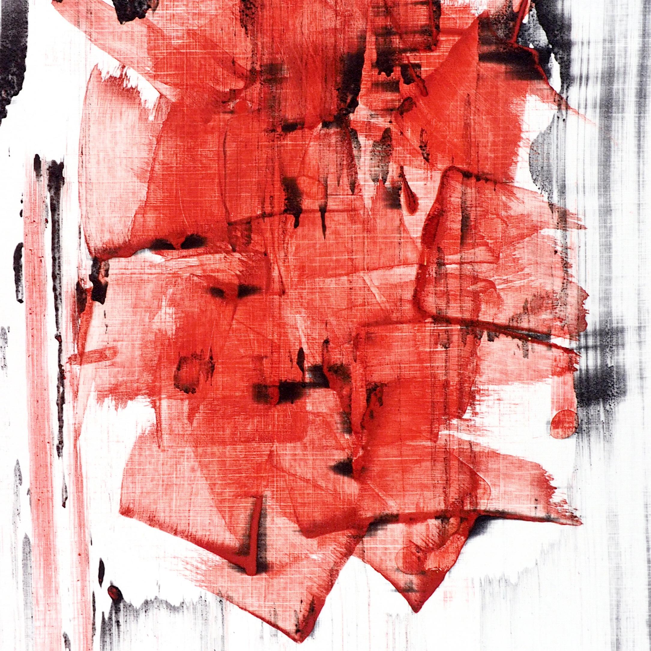 Mad red 2 (Abstrakte Malerei) (Beige), Abstract Drawing, von Emma Godebska