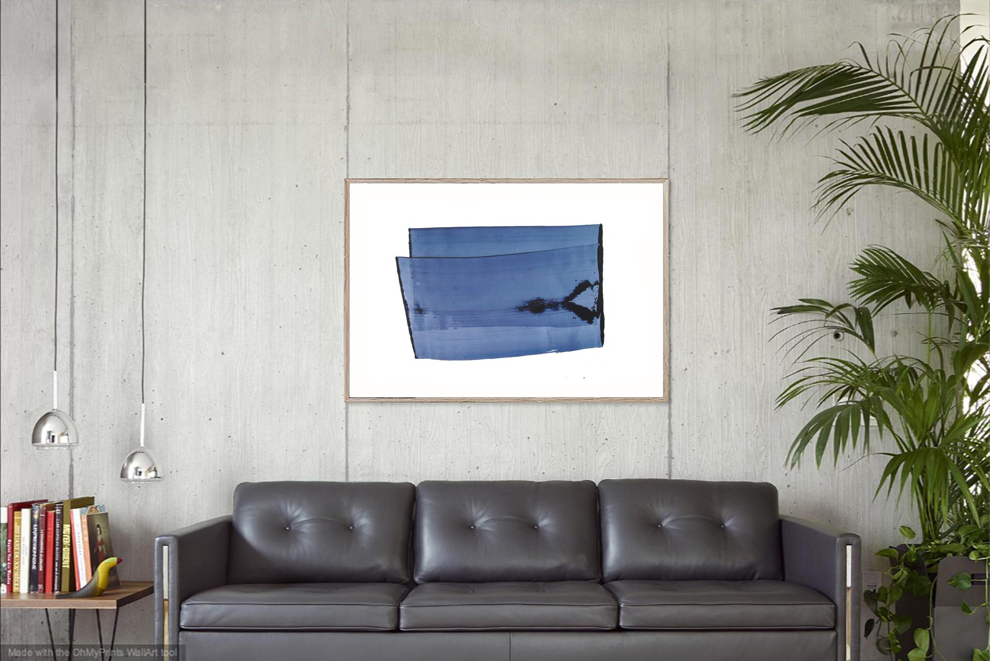 Notte 1 - elegante natura contemporanea blu astratto acrilico e pigmento su tavola - Painting di Emma Godebska