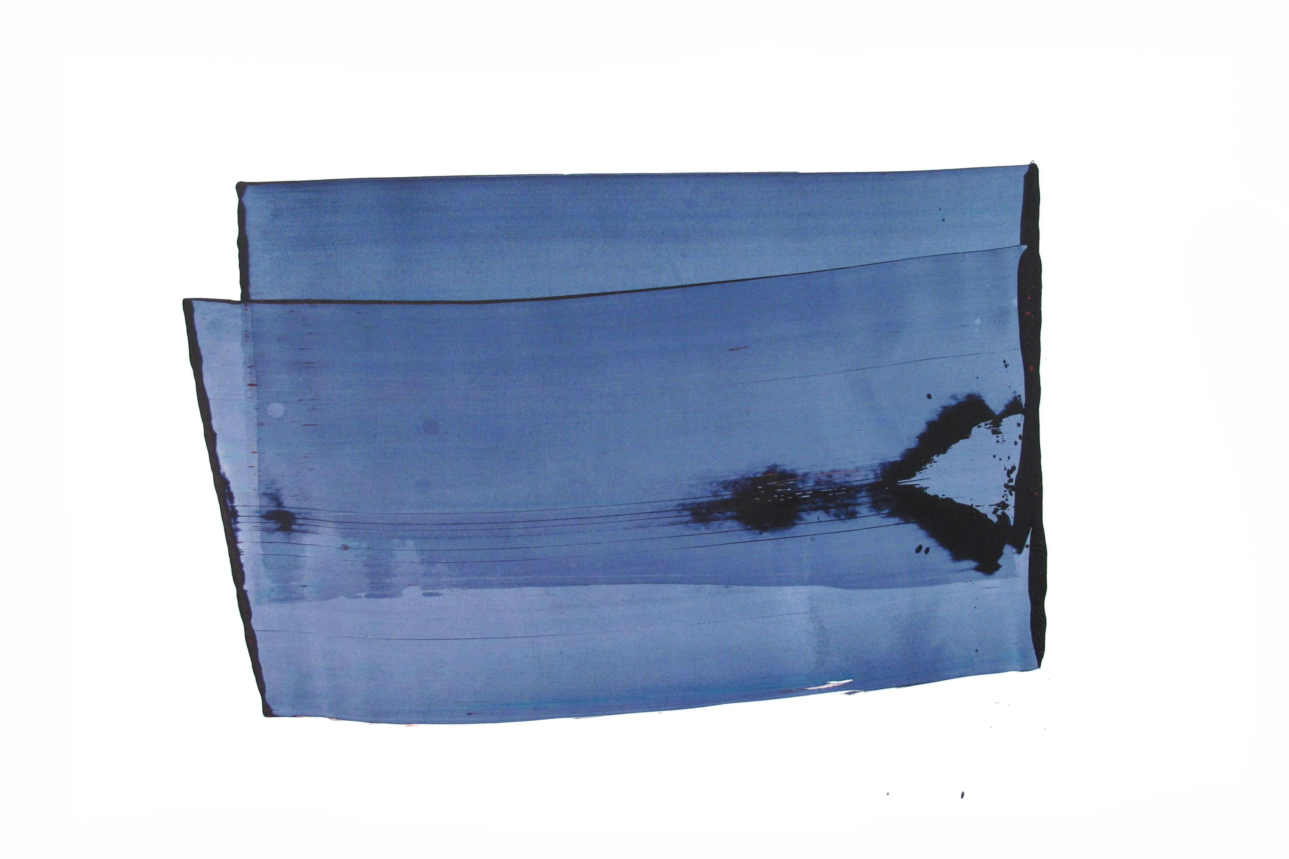 Nacht 1 – stilvolles zeitgenössisches abstraktes Naturblaues Acryl und Pigment auf Karton