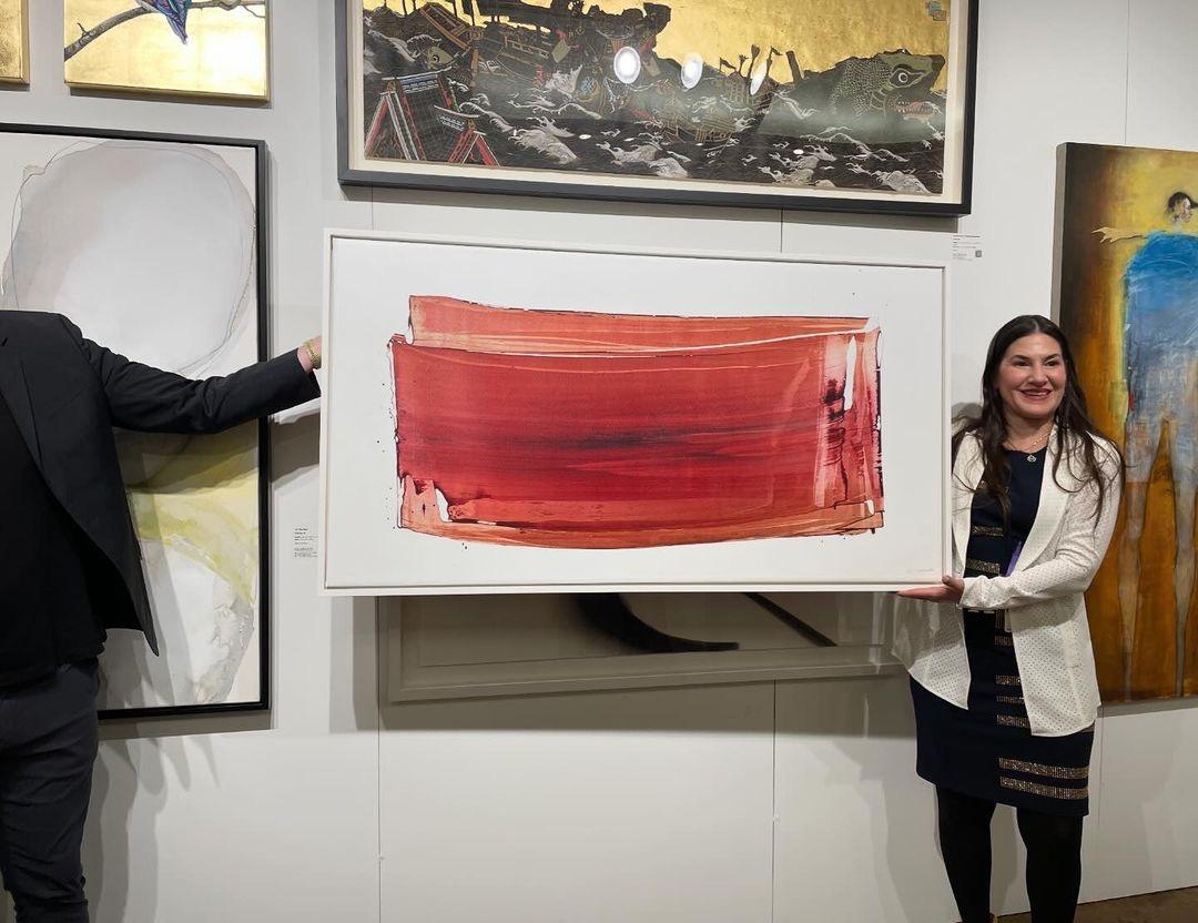 Red Flow II- Pittura astratta contemporanea su tela, forma moderna rossa che scorre in vendita 2