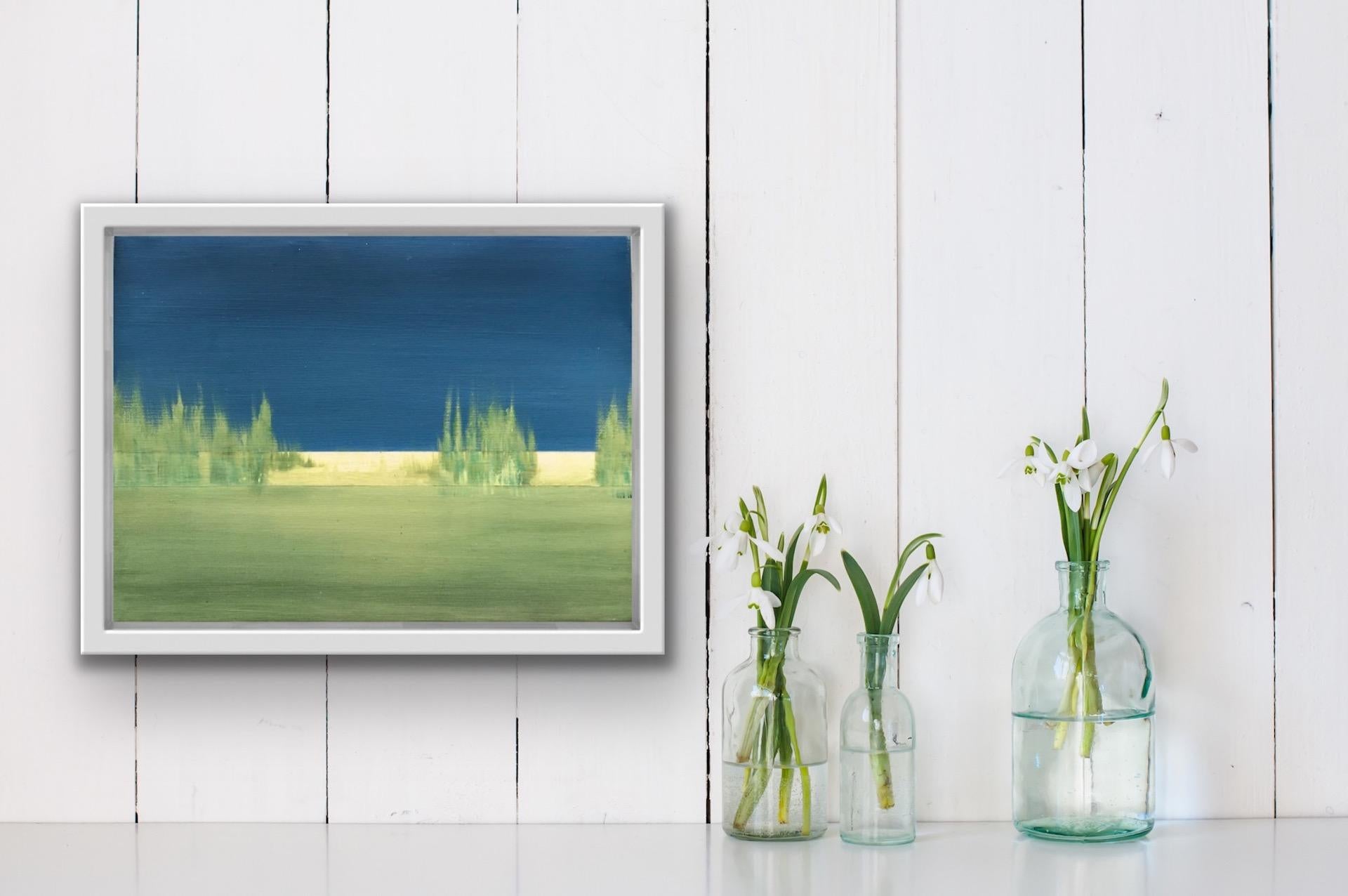 Emma Hartley
My Places 5
Original landscape painting
Oil on Linen
H30 W40 D2cm
(Please note that in situ images are purely an indication of how a piece may look).

This original oil painting by Emma Hartley is inspired by the light between night and