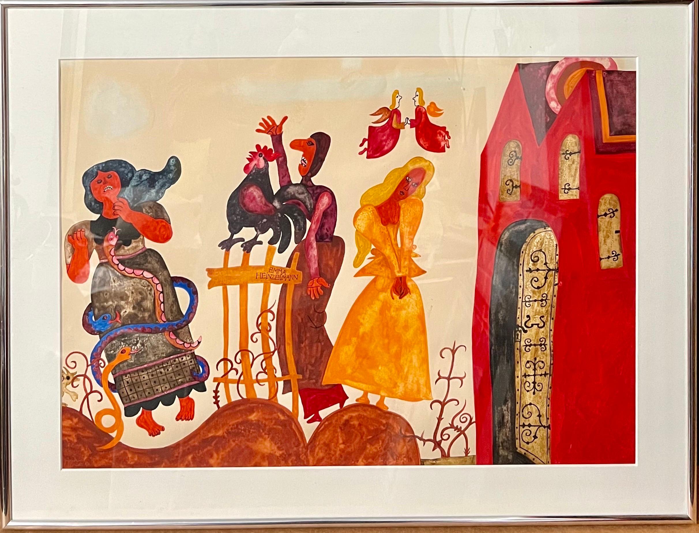 Illustration graphique hongroise originale - Art Emma Heinzelmann - Livre d'art pour enfants en vente 2