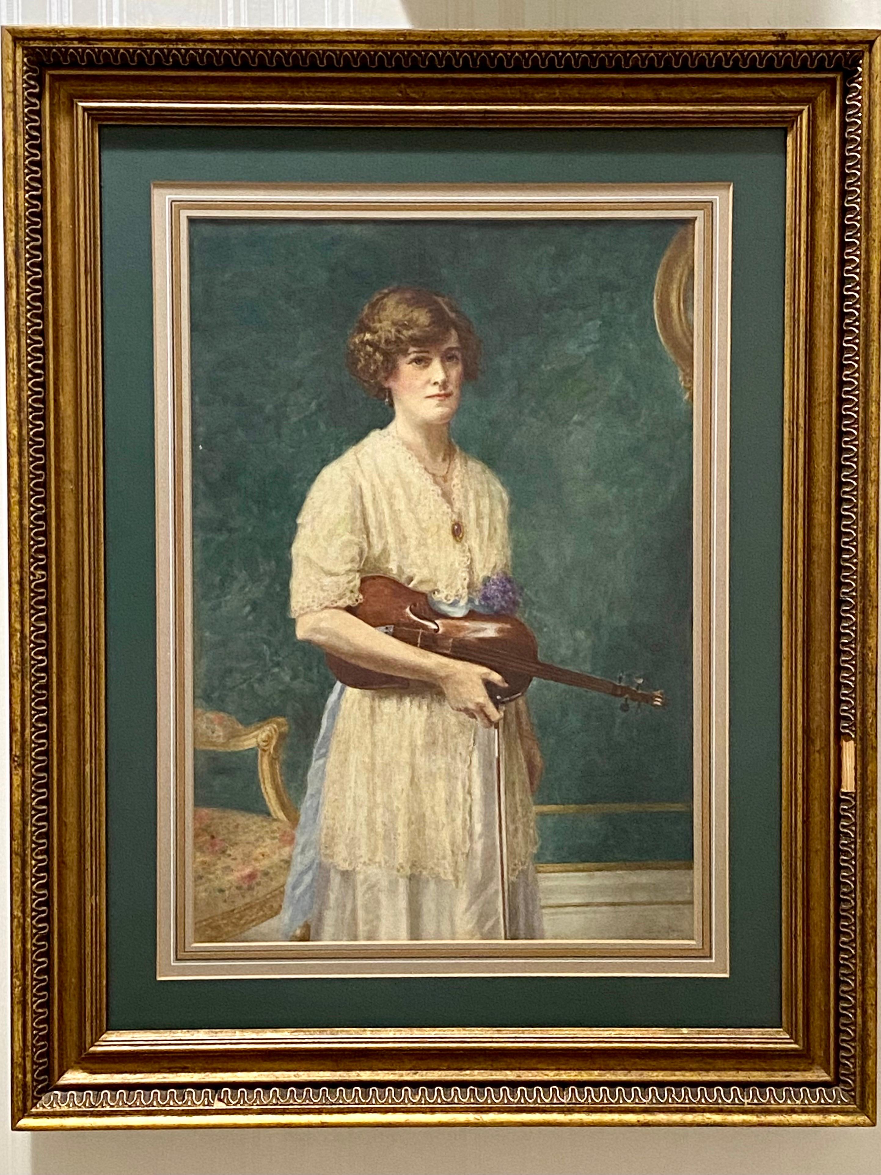 Romantic Emma Irlam Briggs Woman with Violin Watercolor
