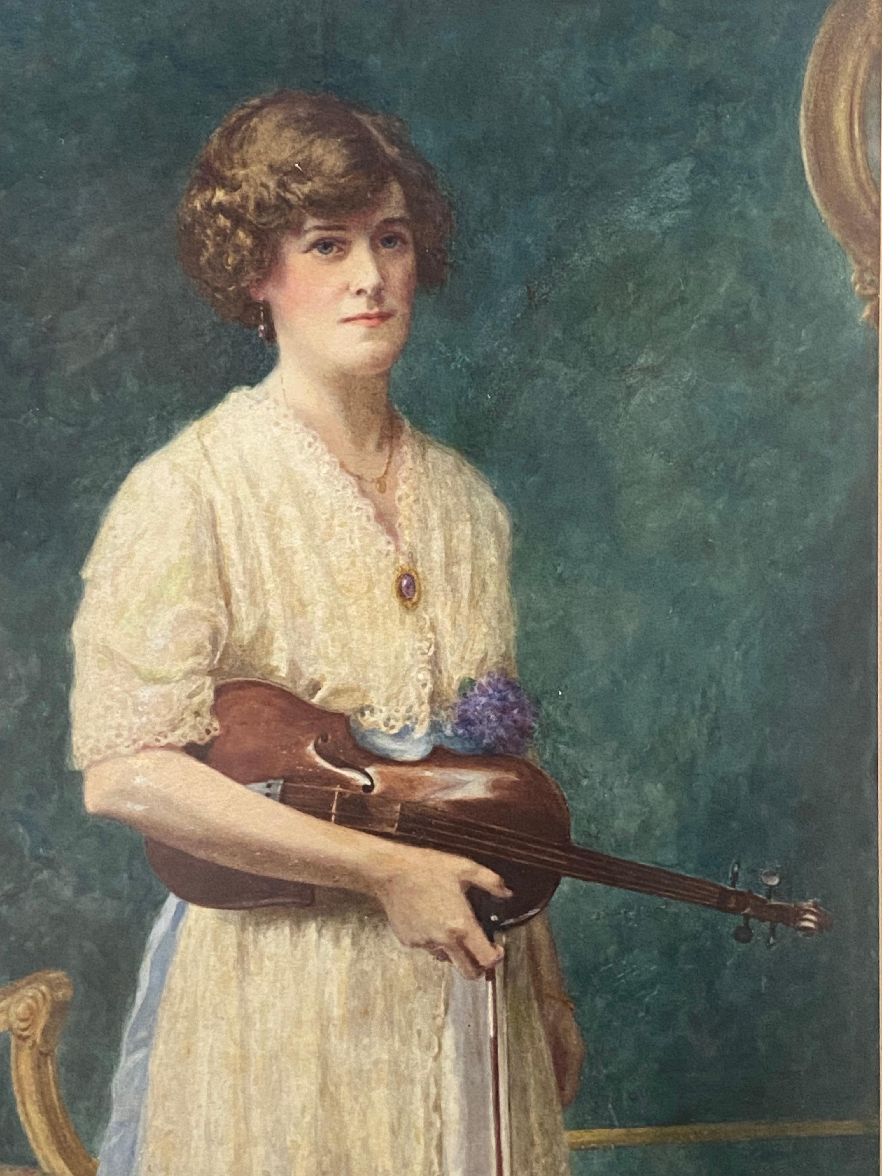 Early 20th Century Emma Irlam Briggs Woman with Violin Watercolor
