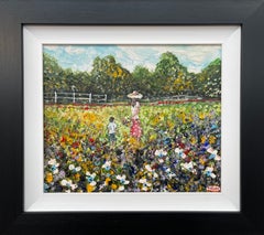 Painting of Mother & Child gathering Wild Flowers by Irish Contemporary Artist