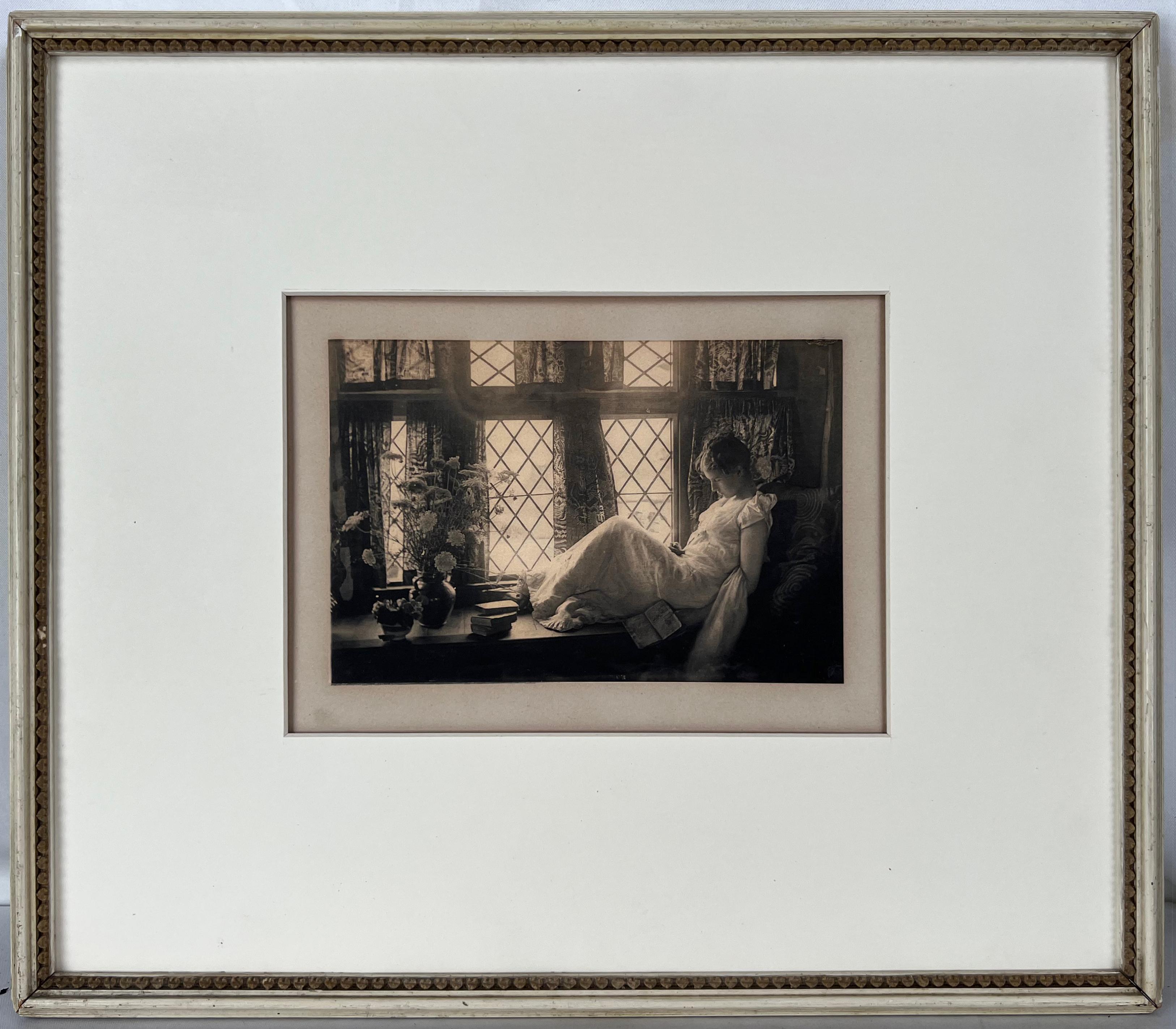 Emma Justin Farnsworth Figurative Print - Young Girl Asleep in the Window - Poetry Reading 1904 - Photogravure