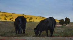 "Bagliore della sera" (2025) Pittura a olio originale, paesaggio con mucche
