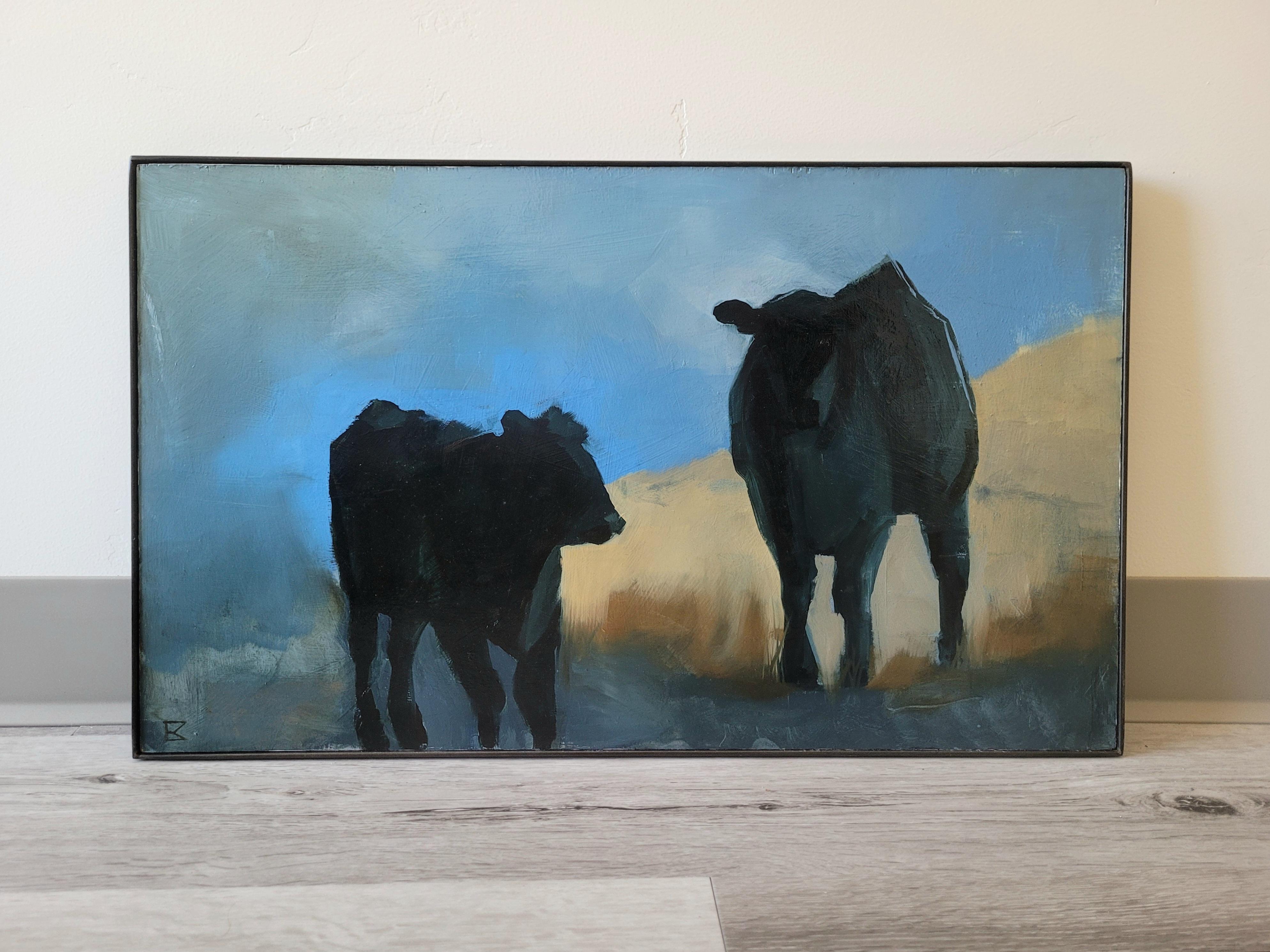 Herd Rhythm, Original Oil Painting - Blue Figurative Painting by Emma Kalff