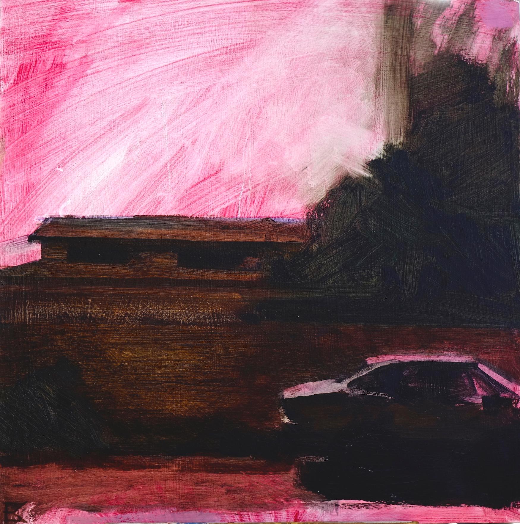 "Twilight Move" di Emma Kalff (Stati Uniti) è un dipinto a olio paesaggistico fatto a mano che raffigura una casa con un'auto in un bagliore crepuscolare rosa.  Questo pezzo è incorniciato e pronto da appendere.

Emma Kalff è una pittrice di origine