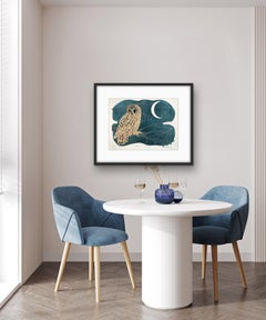 Yule, nature art, owl art, limited edition linocut print, affordable art