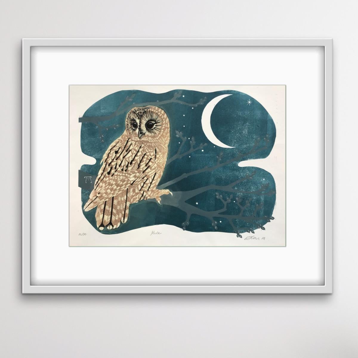 Yule, nature art, owl art, limited edition linocut print, affordable art For Sale 2