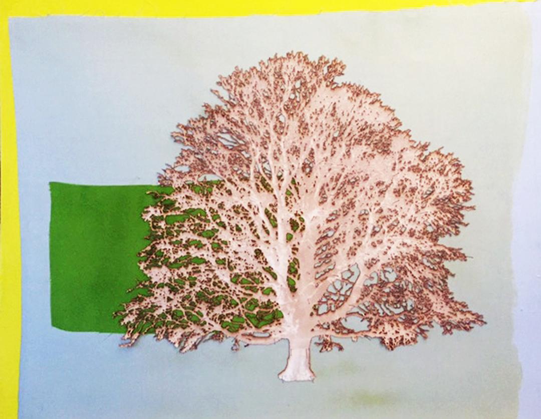 Block Copper Beech - mixed media lasercut paper tree acrylic pins copper - Mixed Media Art by Emma Levine