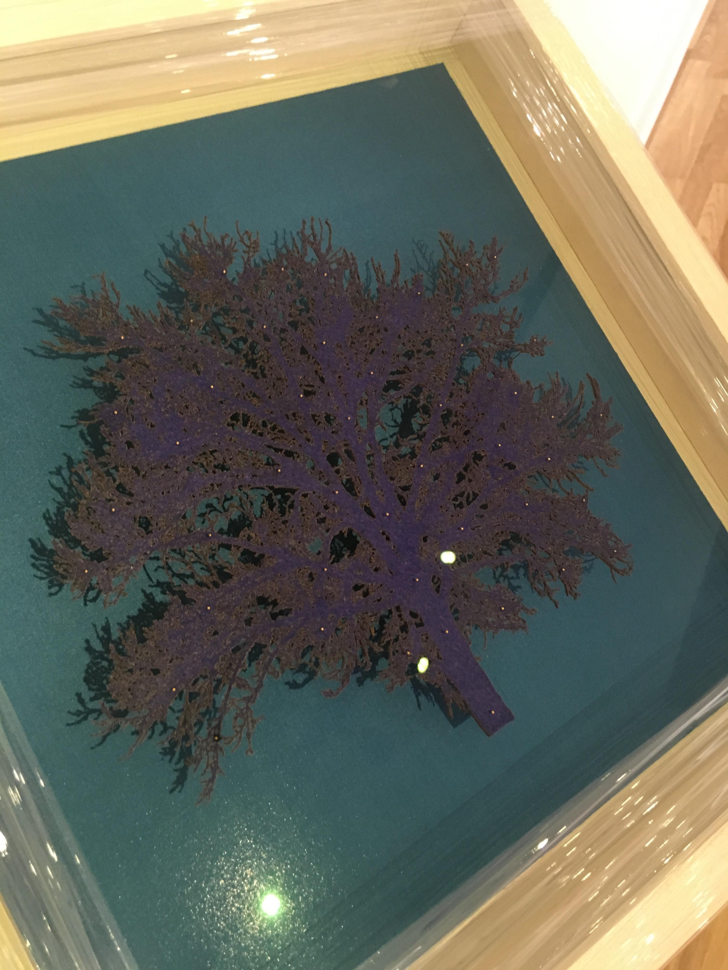 Blue Oak - contemporary mixed media delicate lasercut image tree framed glazed - Contemporary Mixed Media Art by Emma Levine