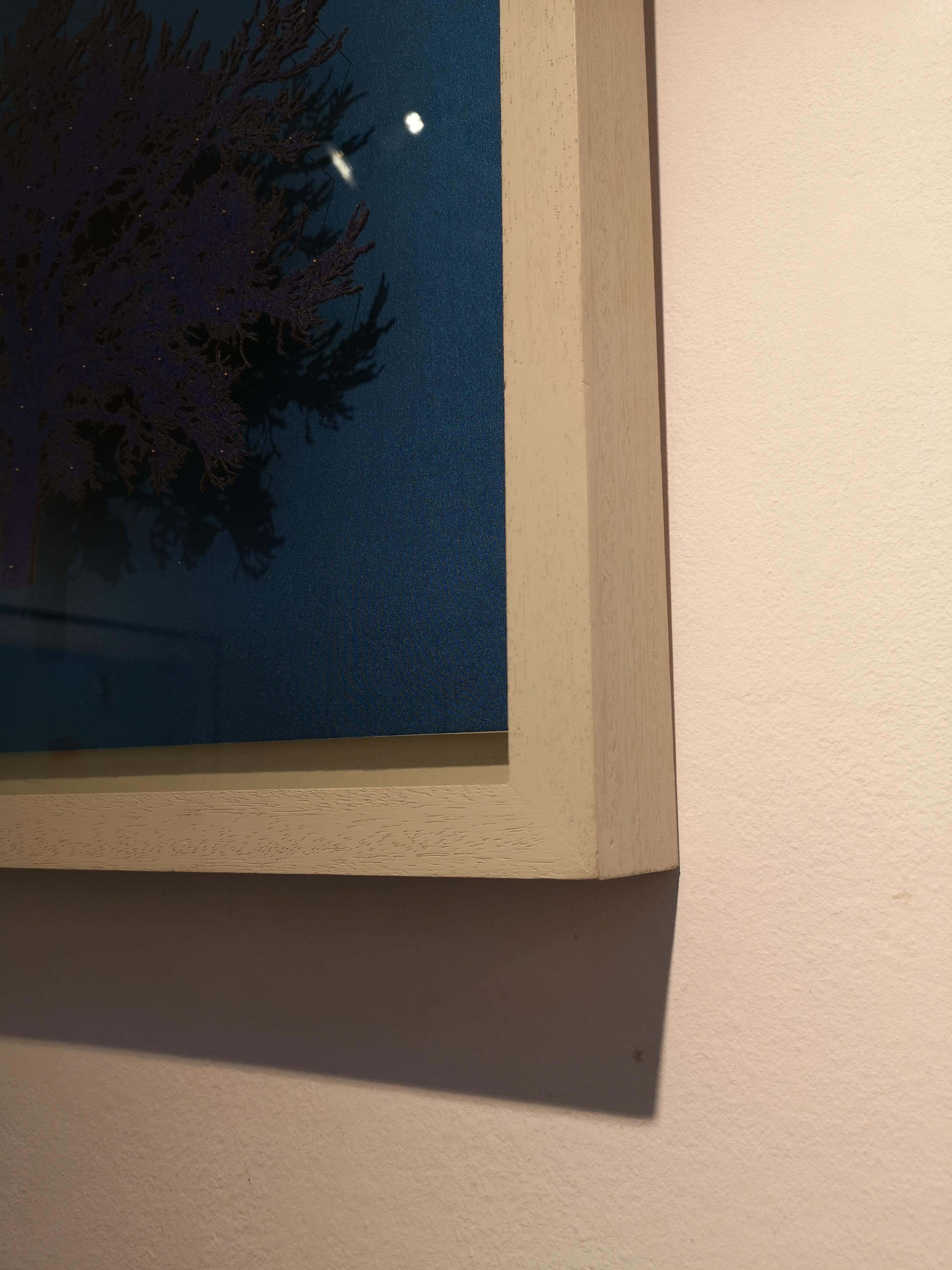 Blue Oak - contemporary mixed media delicate lasercut image tree framed glazed For Sale 1
