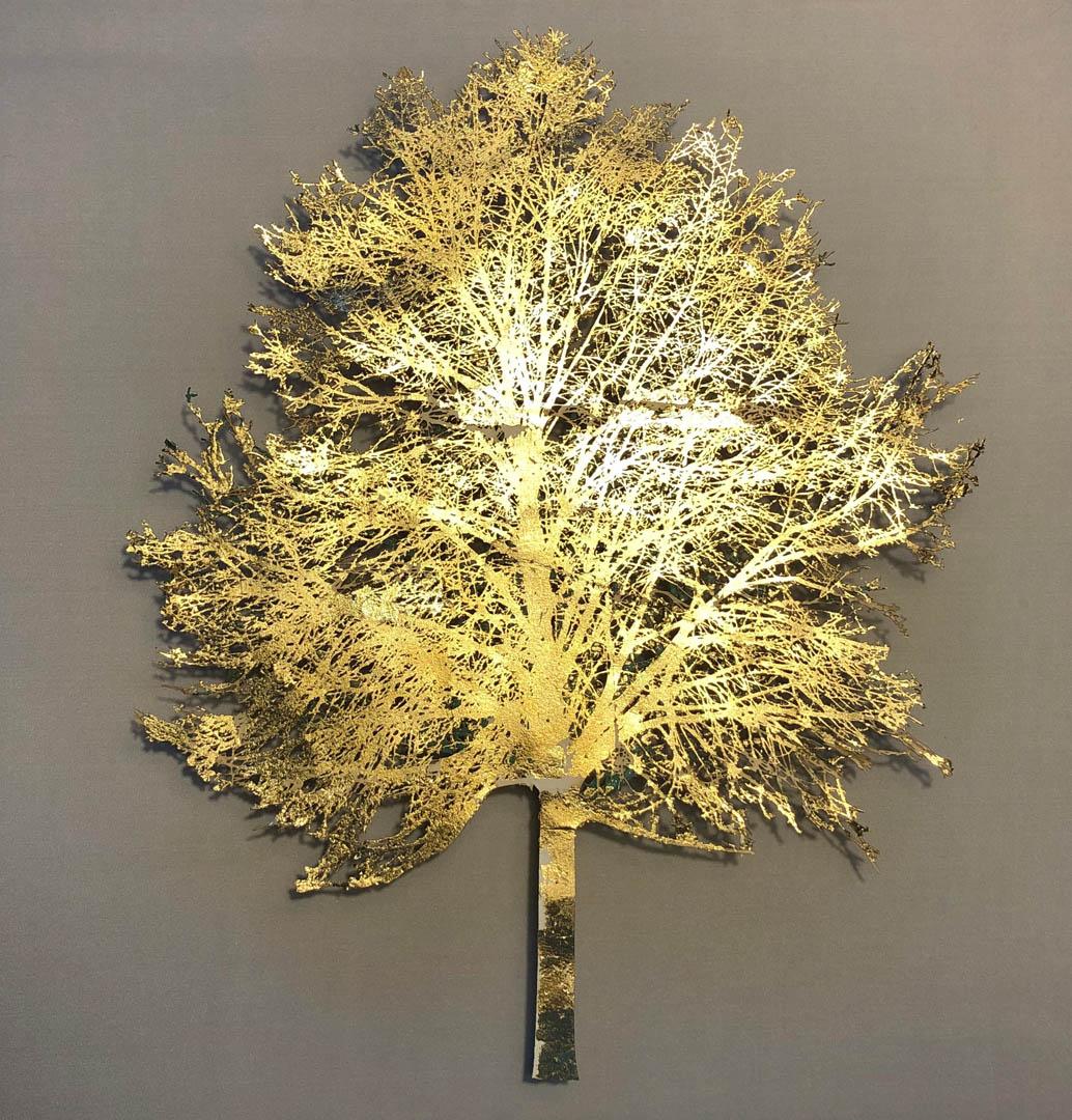 Light Tree – zeitgenössisches, gerahmtes, glasiertes Kunstwerk mit Laserschnitt und Mischtechnik