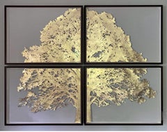 Oak d’Or - Contemporary gold-leaf tree made of 4 panels (individually framed)