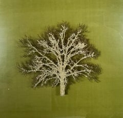 Moss Tree, 3D Original art, Crystal Glitter Oak Tree, laser cut relief wall art