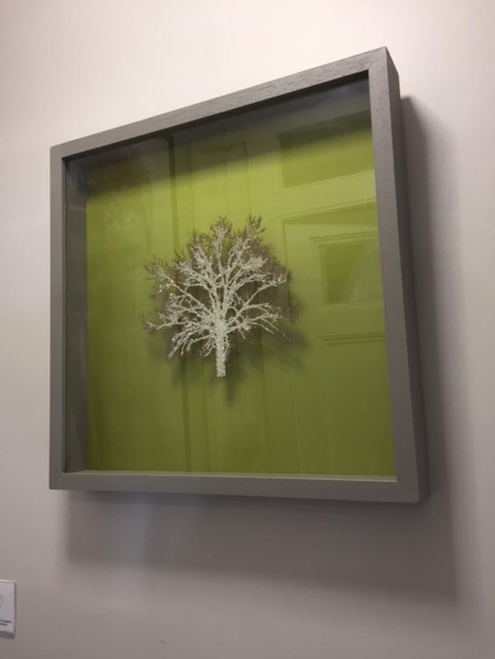 Moss Tree, Crystal Glitter Oak Tree, laser cut relief wall art - Contemporary Mixed Media Art by Emma Levine