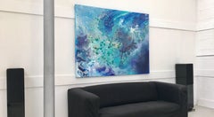 Large Modern Blue Green Purple Abstract Painting by Swedish Contemporary Artist
