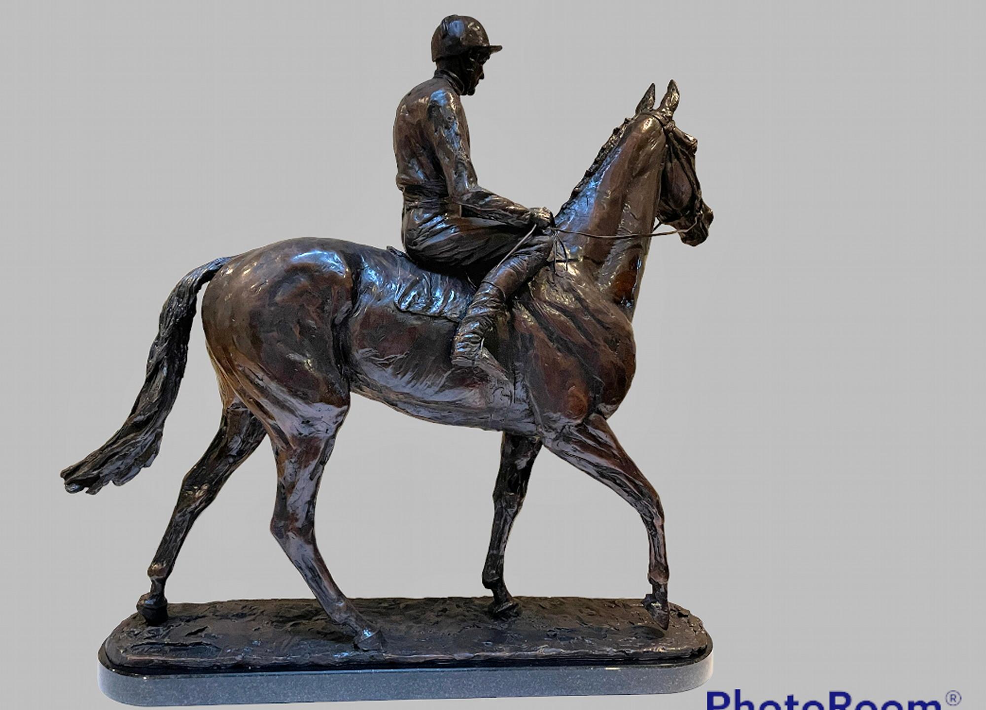 Emma McDermott a Superb Large Patinated Bronze of Arkle and Pat Taafe. Mounted on a polished Granite Base. Incised marks to the bronze base E McD 2013 and 11/27 also inscription 'For Andrew Clowes who knew him'. Andrew Clowes was one of the Trustees