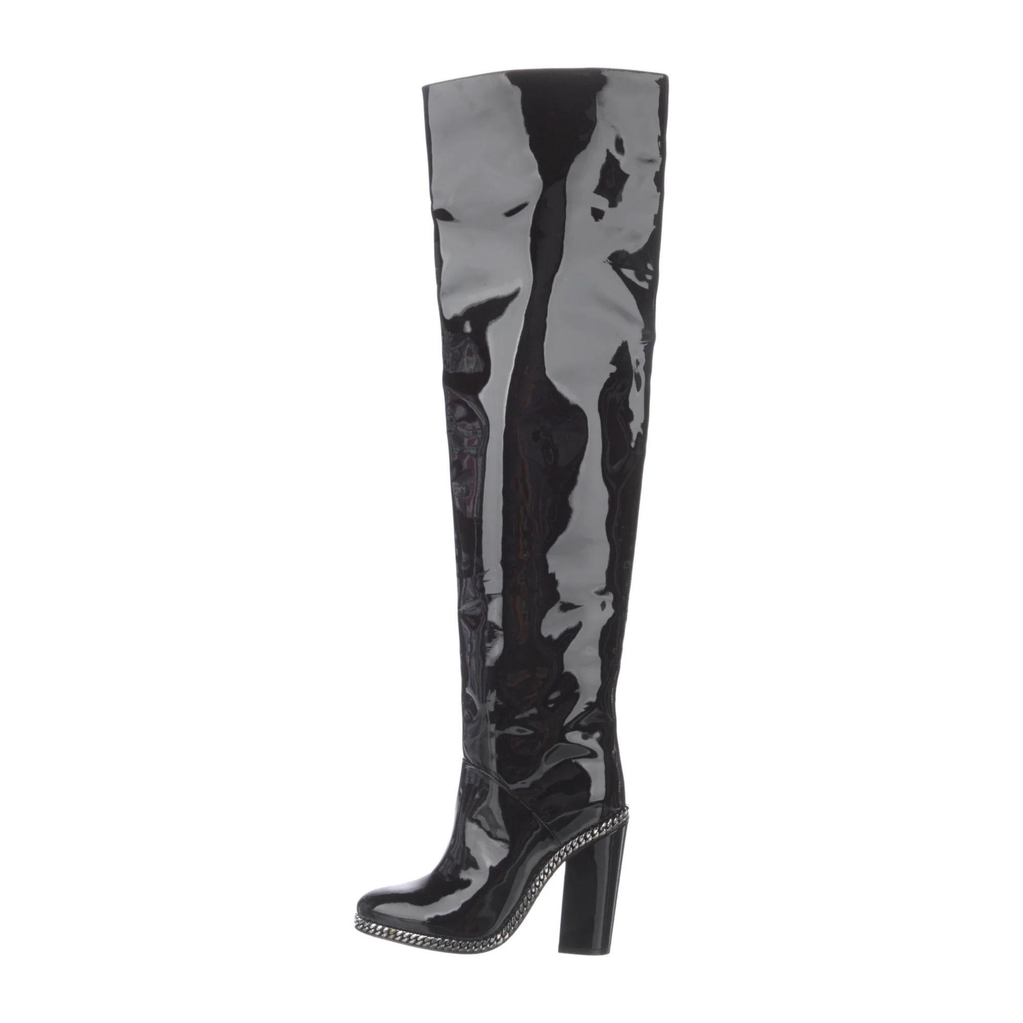 Gucci Black Patent Leather Thigh High Tall Boots Size 8/38.5