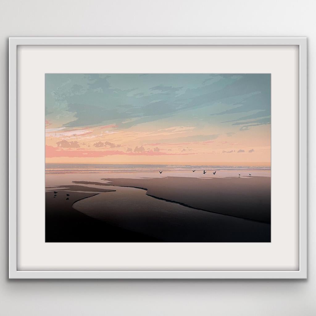 Today's Last Dance, Seascape Art, Calming Art, Coastal Art, Pink Pastel Art - Contemporary Print by Emma Reynolds