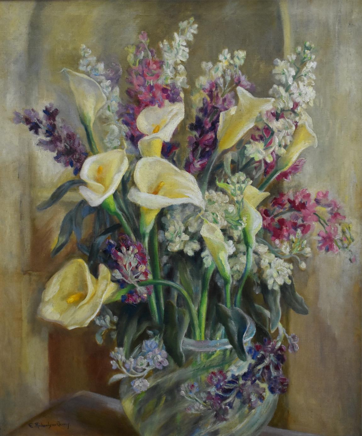Emma Richardson Cherry Still-Life Painting - "CALLA LILY" FLOWER BOUQUET STILL LIFE