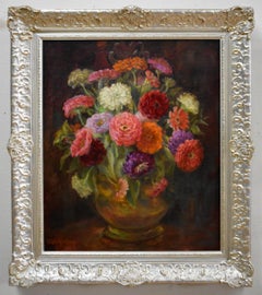 "ZINNIAS" FLOWER BOUQUET STILL LIFE HOUSTON ARTIST 1930s